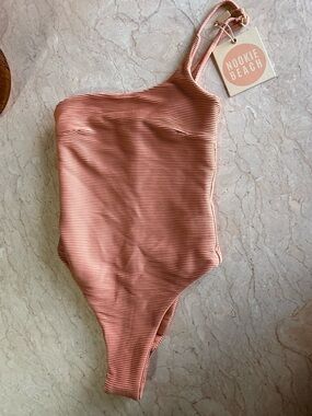 REVOLVE Nookie Beach One-Shoulder Ribbed One-Piece Swimsuit in Light Tan/Peach